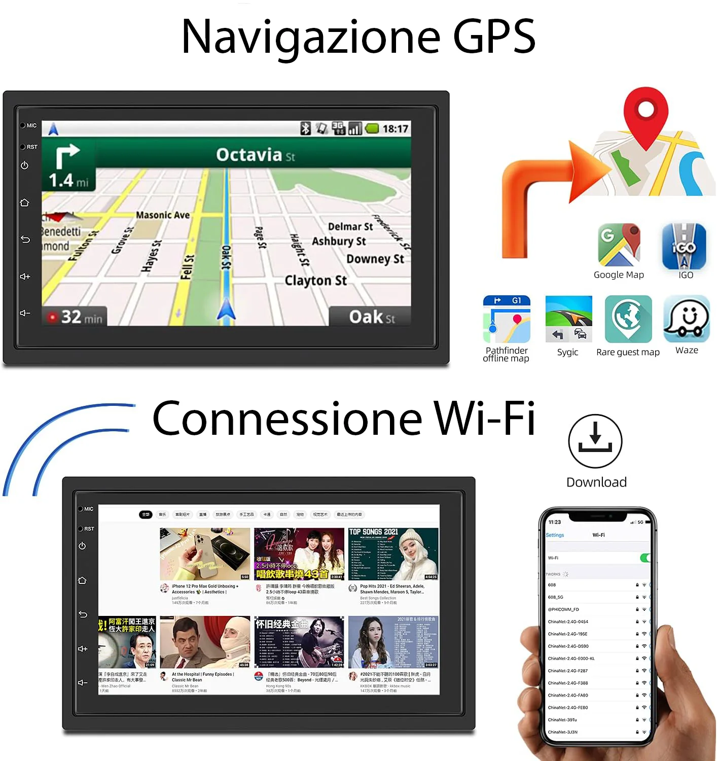 Autoradio 2 Din Con Bluetooth GPS/WiFi/FM 7" Touch Screen CarPlay - Android Auto - Image 3