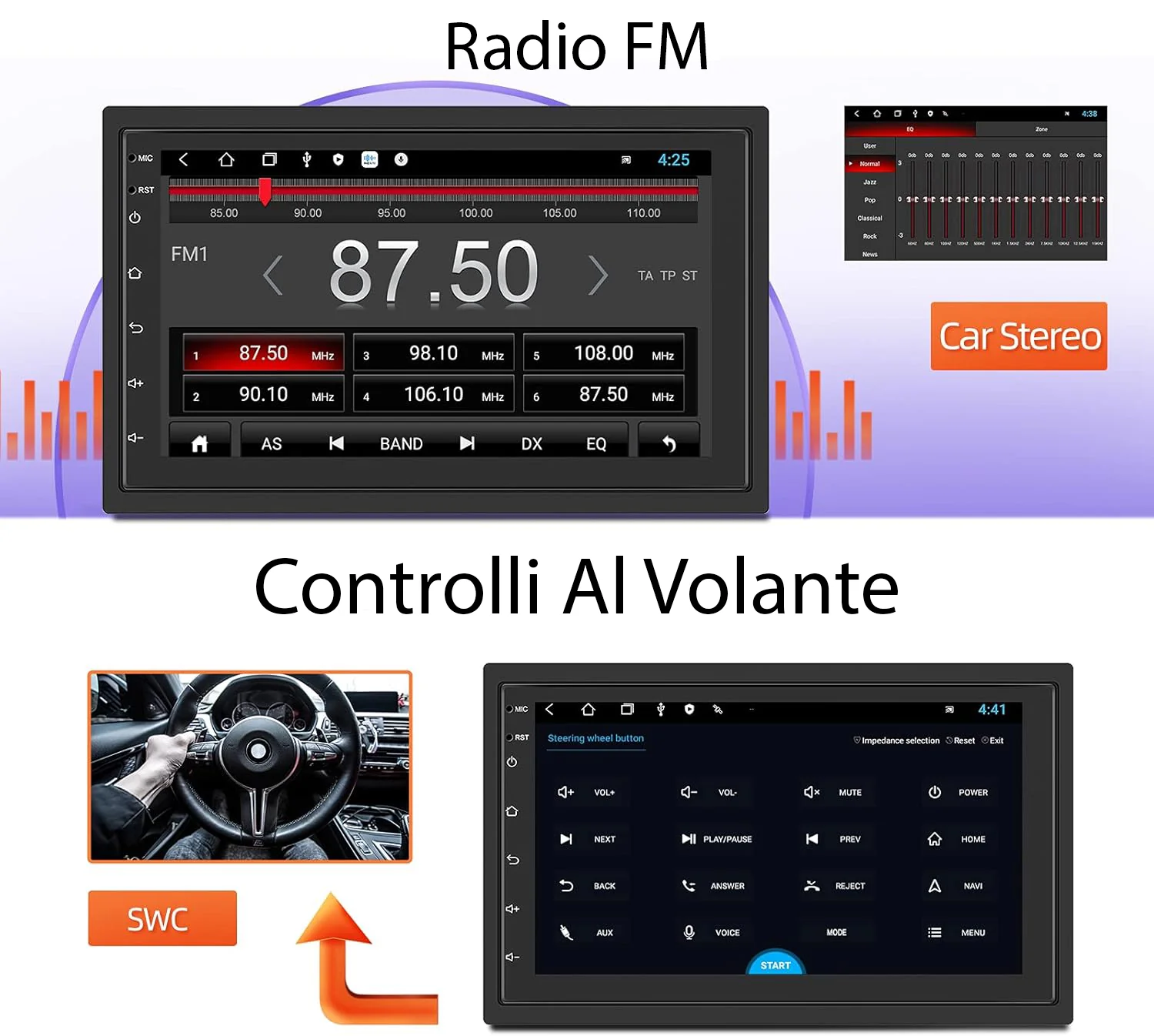 Autoradio 2 Din Con Bluetooth GPS/WiFi/FM 7" Touch Screen CarPlay - Android Auto - Image 4