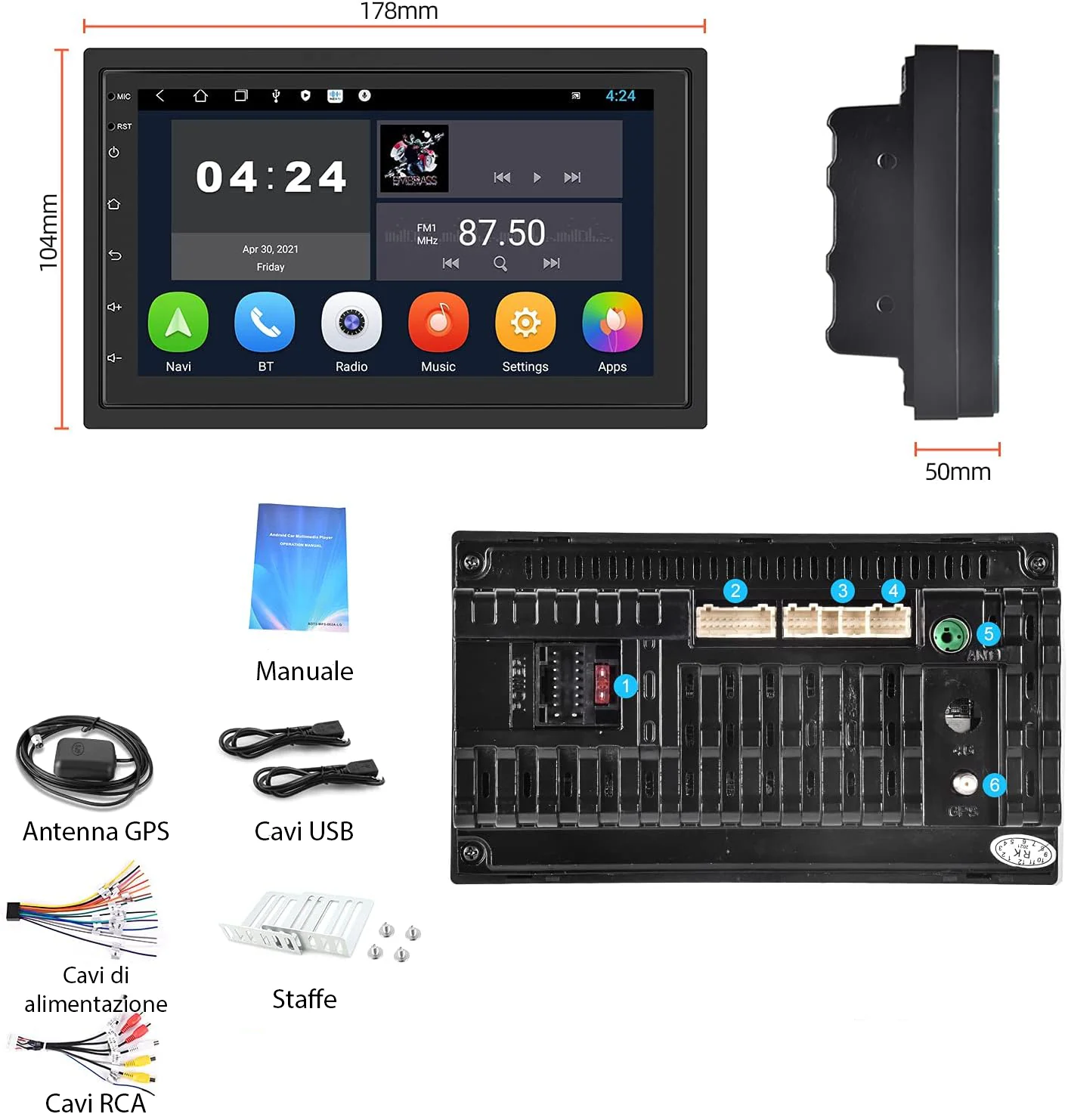 Autoradio 2 Din Con Bluetooth GPS/WiFi/FM 7" Touch Screen CarPlay - Android Auto - Image 6