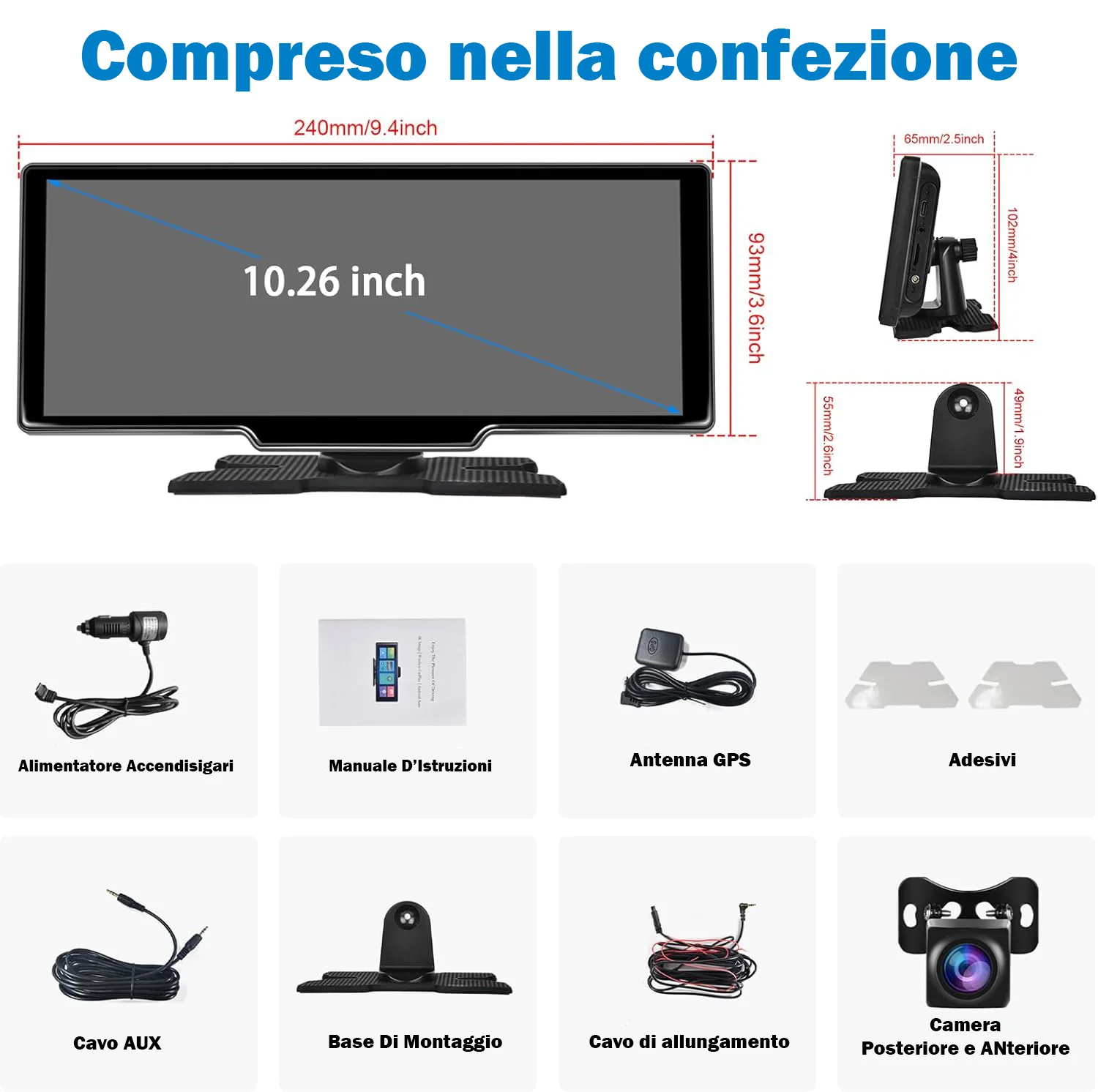 Autoradio Wireless Apple Carplay & Android Auto Tocuchscreen 10,26 Pollici Portatile ,7-32V Monitor con A-pple Airplay/Assistente Vocale/Bluetooth/Trasmettitore FM/AUX/TF Card - Image 7