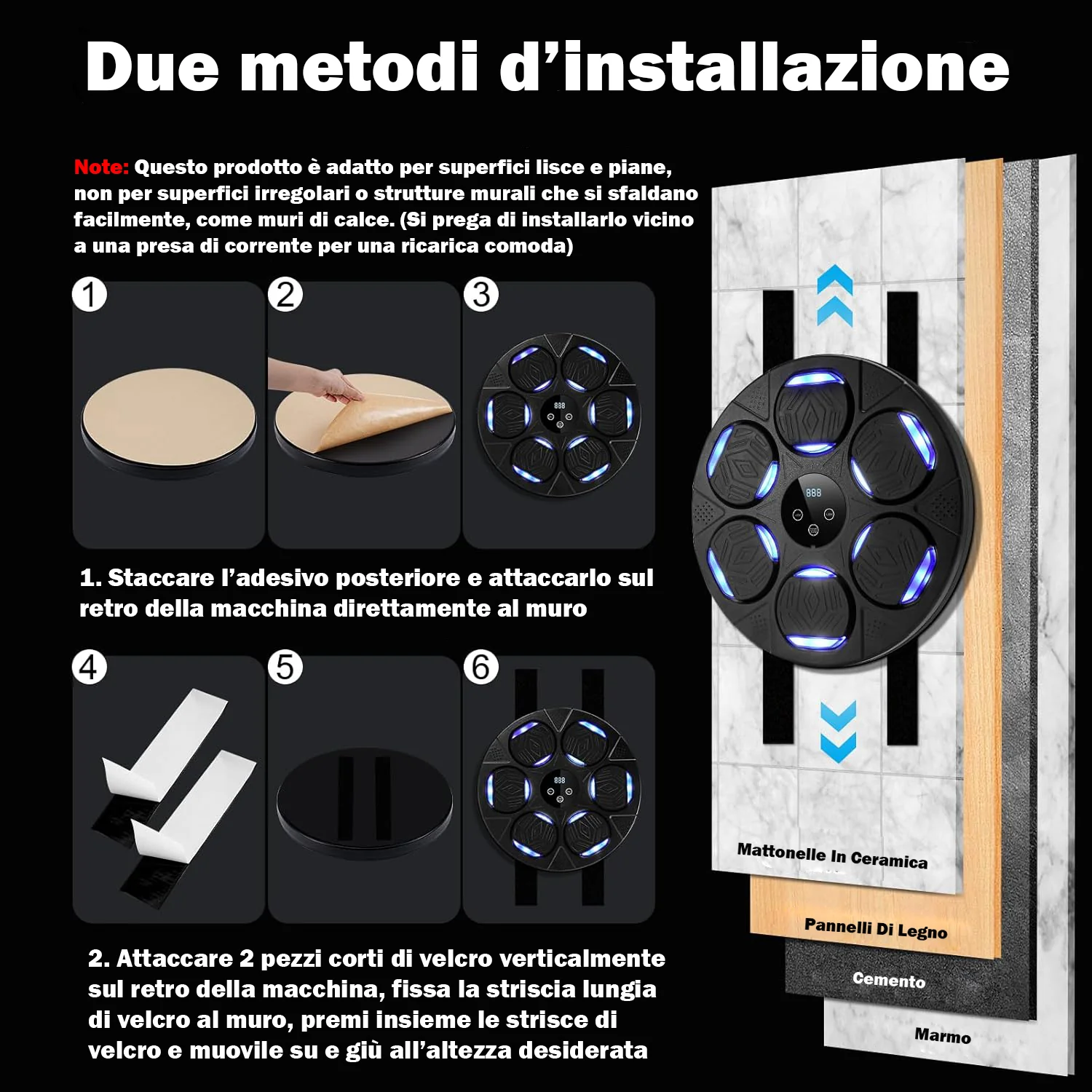 Boxing Machine Montato A Parete Con Luce Led Ricaricabile Bluetooth, Attrezzatura Allenamento da Boxe Con Guantoni - Image 3