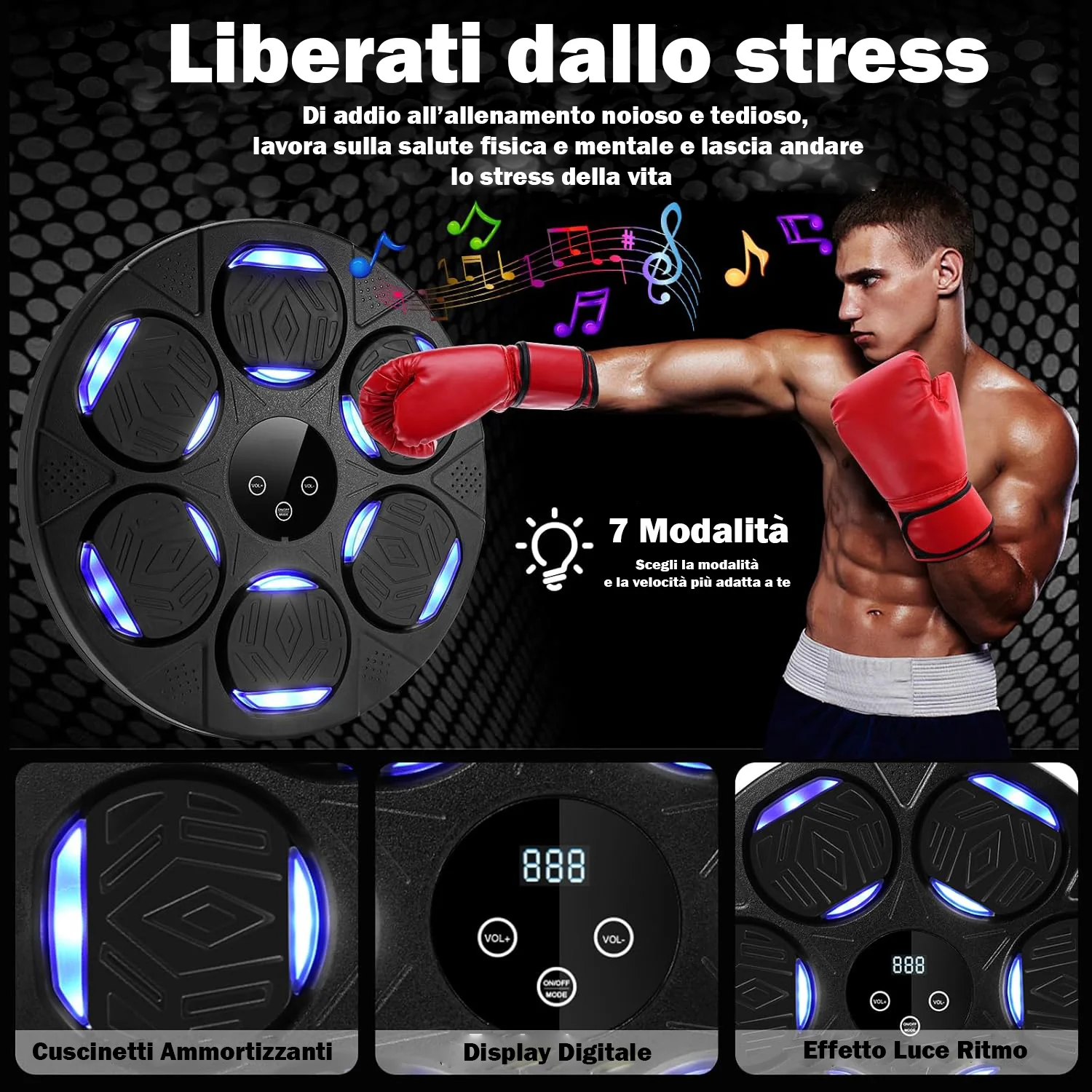 Boxing Machine Montato A Parete Con Luce Led Ricaricabile Bluetooth, Attrezzatura Allenamento da Boxe Con Guantoni - Image 4