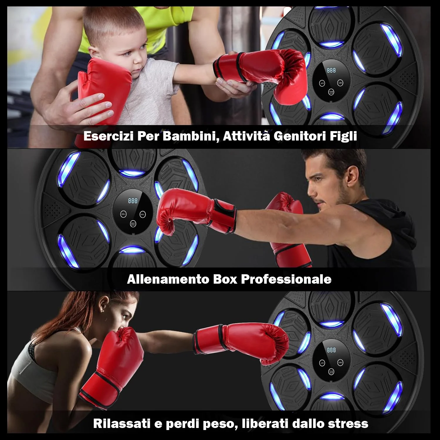 Boxing Machine Montato A Parete Con Luce Led Ricaricabile Bluetooth, Attrezzatura Allenamento da Boxe Con Guantoni - Image 6