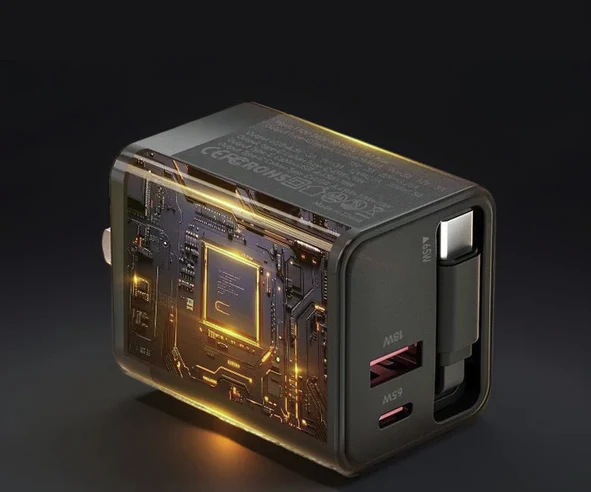 Caricatore Rapido 75W con Cavo Type-C Retrattile 80cm e Doppia Porta USB / Type-C - Image 3