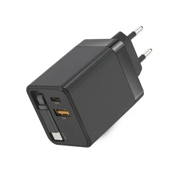 Caricatore Rapido 75W con Cavo Type-C Retrattile 80cm e Doppia Porta USB / Type-C - Image 4