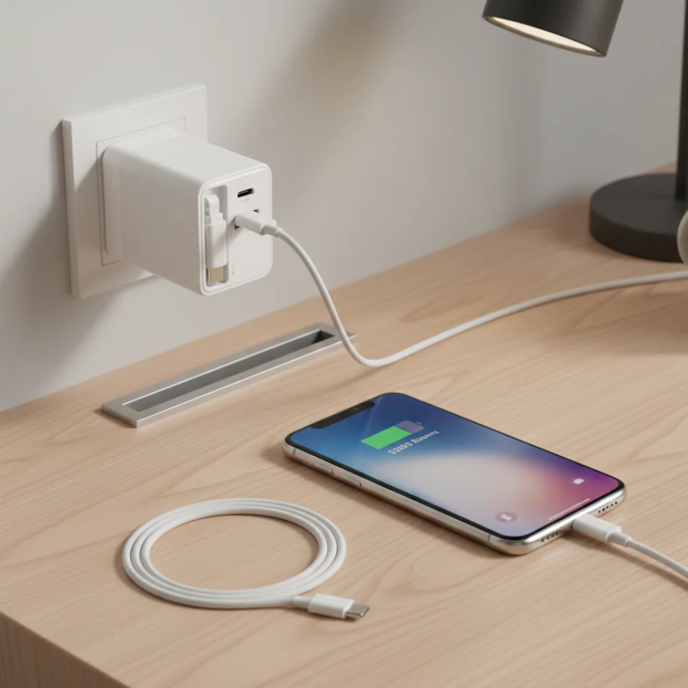 Caricatore Rapido 75W con Cavo Type-C Retrattile 80cm e Doppia Porta USB / Type-C - Image 6