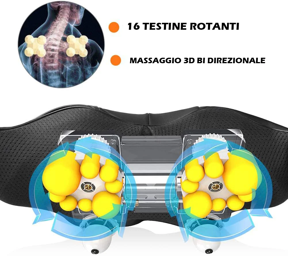 Massaggiatore Cervicale per Collo, Spalle, Schiena, per Casa, Auto e Ufficio, con infrarossi riscaldante, Massaggio 3D con 16 testine rotanti - Image 4