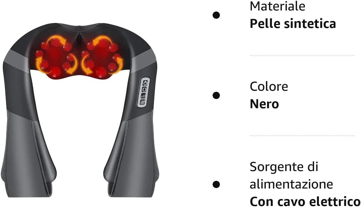 Massaggiatore Cervicale per Collo, Spalle, Schiena, per Casa, Auto e Ufficio, con infrarossi riscaldante, Massaggio 3D con 16 testine rotanti - Image 8