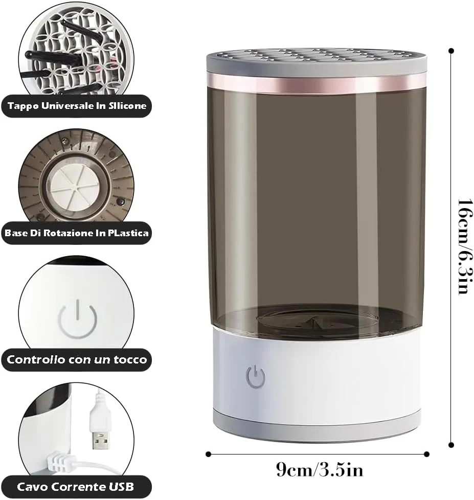 Pulitore Automatico Per Pennelli Da Trucco USB, Pulisci Pennelli Trucco Elettrico Make Up E Asciugatore Manuale/Automatico USB - Image 9