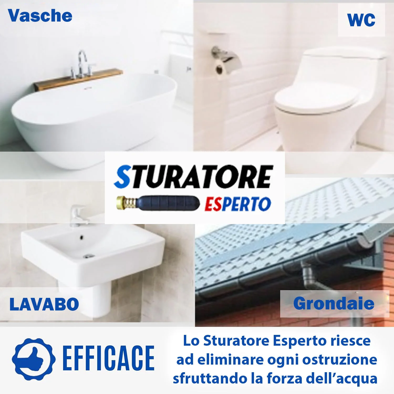 Sturatore Esperto® - Disgorgante ecologico ad alta pressione, facile e veloce, per, Lavandini, Vasche, Wc, Vasche, Grondaie, Scarichi (32-80mm) - Image 4