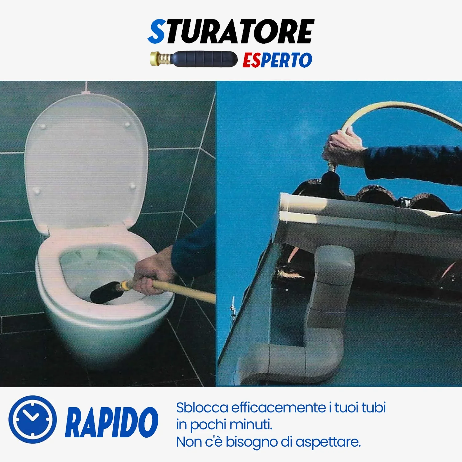 Sturatore Esperto® - Disgorgante ecologico ad alta pressione, facile e veloce, per, Lavandini, Vasche, Wc, Vasche, Grondaie, Scarichi (32-80mm) - Image 6