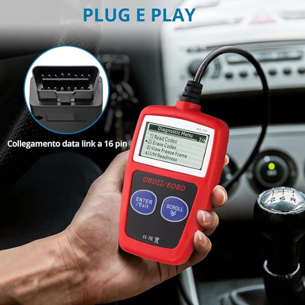Tester OBD2 Scanner, OBDII 2 Bottoni Dispositivo Diagnostica Auto, Lettura dei codici Scanner con definizione DTC,  Multilingue Strumento Diagnostica Autoveicoli - Image 6