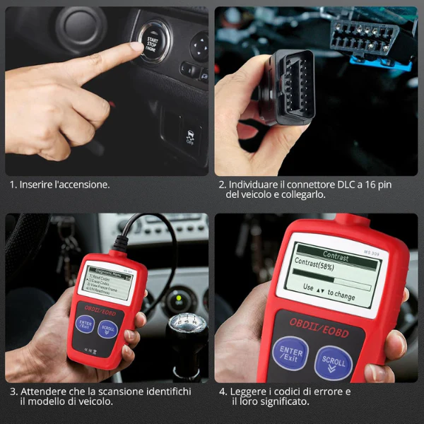 Tester OBD2 Scanner, OBDII 2 Bottoni Dispositivo Diagnostica Auto, Lettura dei codici Scanner con definizione DTC,  Multilingue Strumento Diagnostica Autoveicoli - Image 7